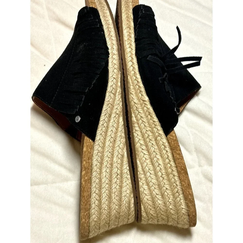 UGG Australia Danes Peep‎ Toe Suede Fringe Jute Wedge Size 10